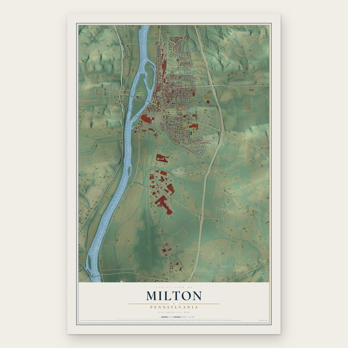 Milton, Pennsylvania map print, the full design
