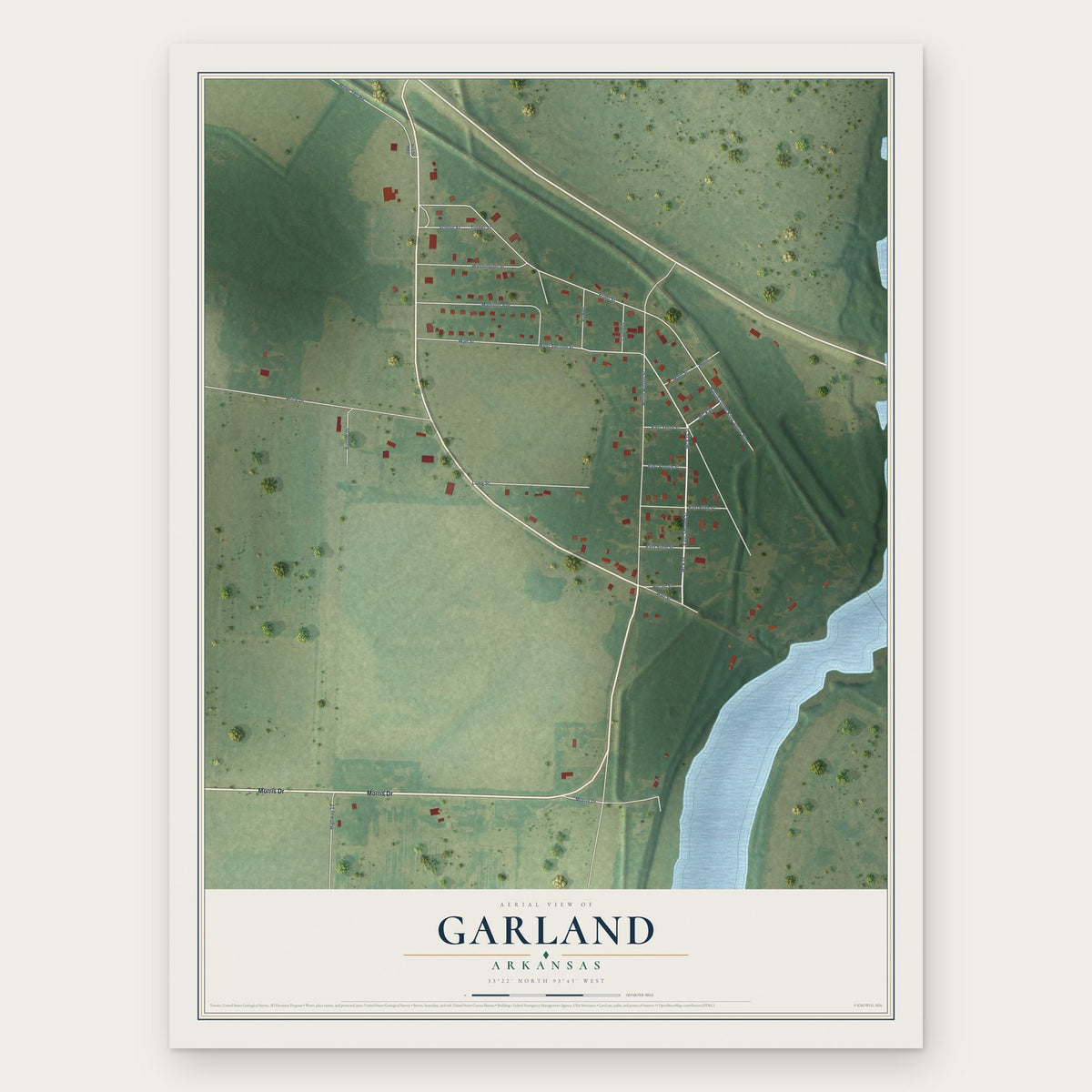 Garland, Arkansas map print, the full design