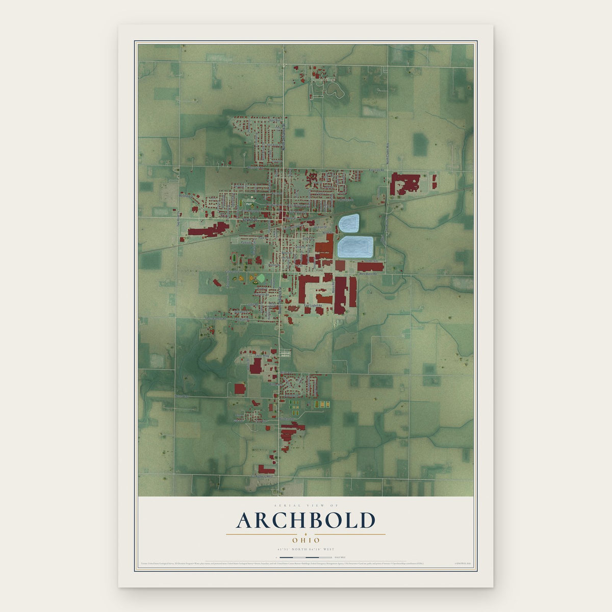 Archbold, Ohio map print, the full design