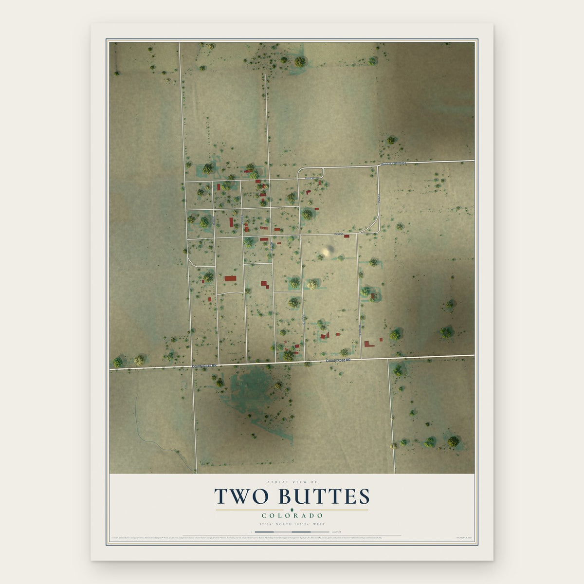 Two Buttes, Colorado map print, the full design