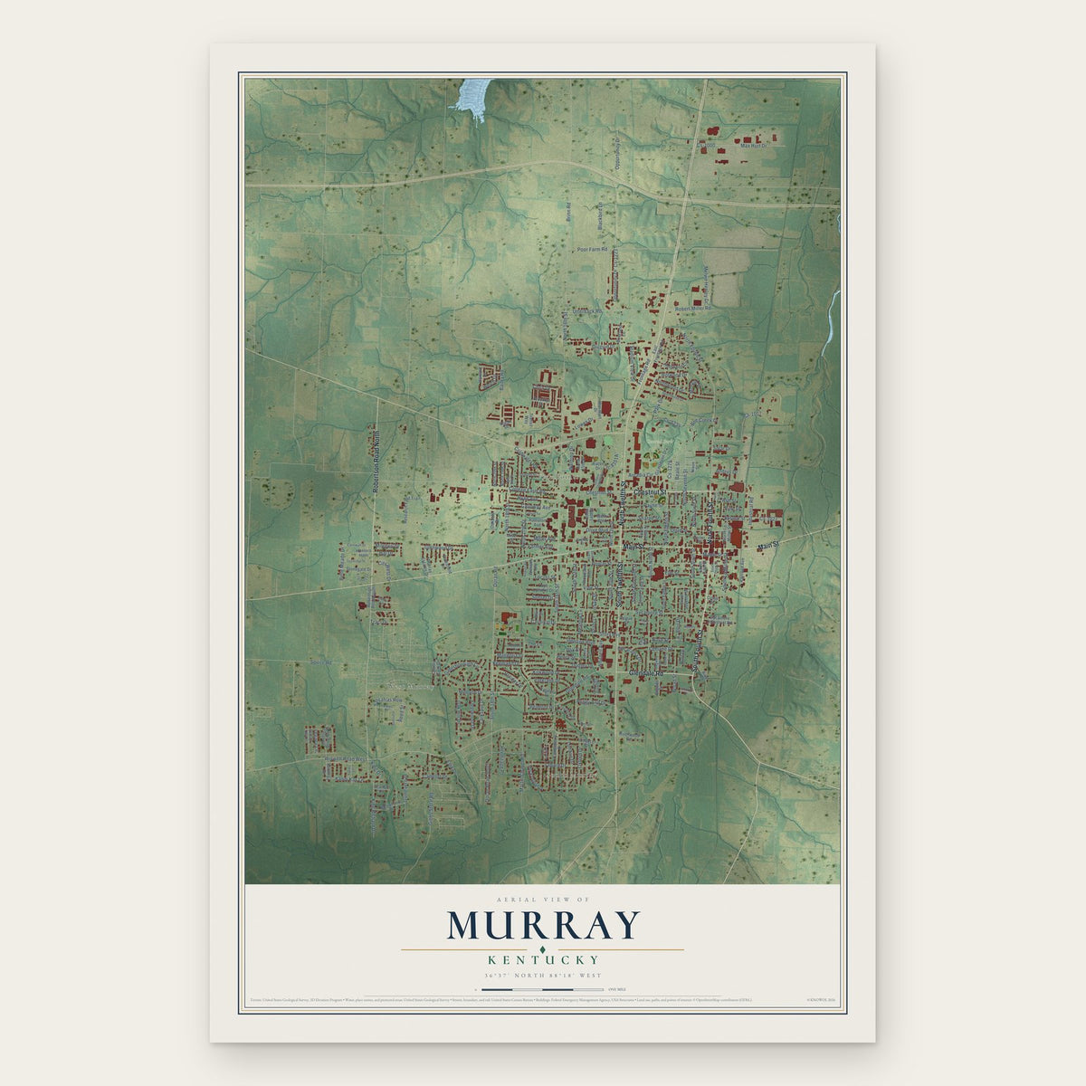 Murray, Kentucky map print, the full design