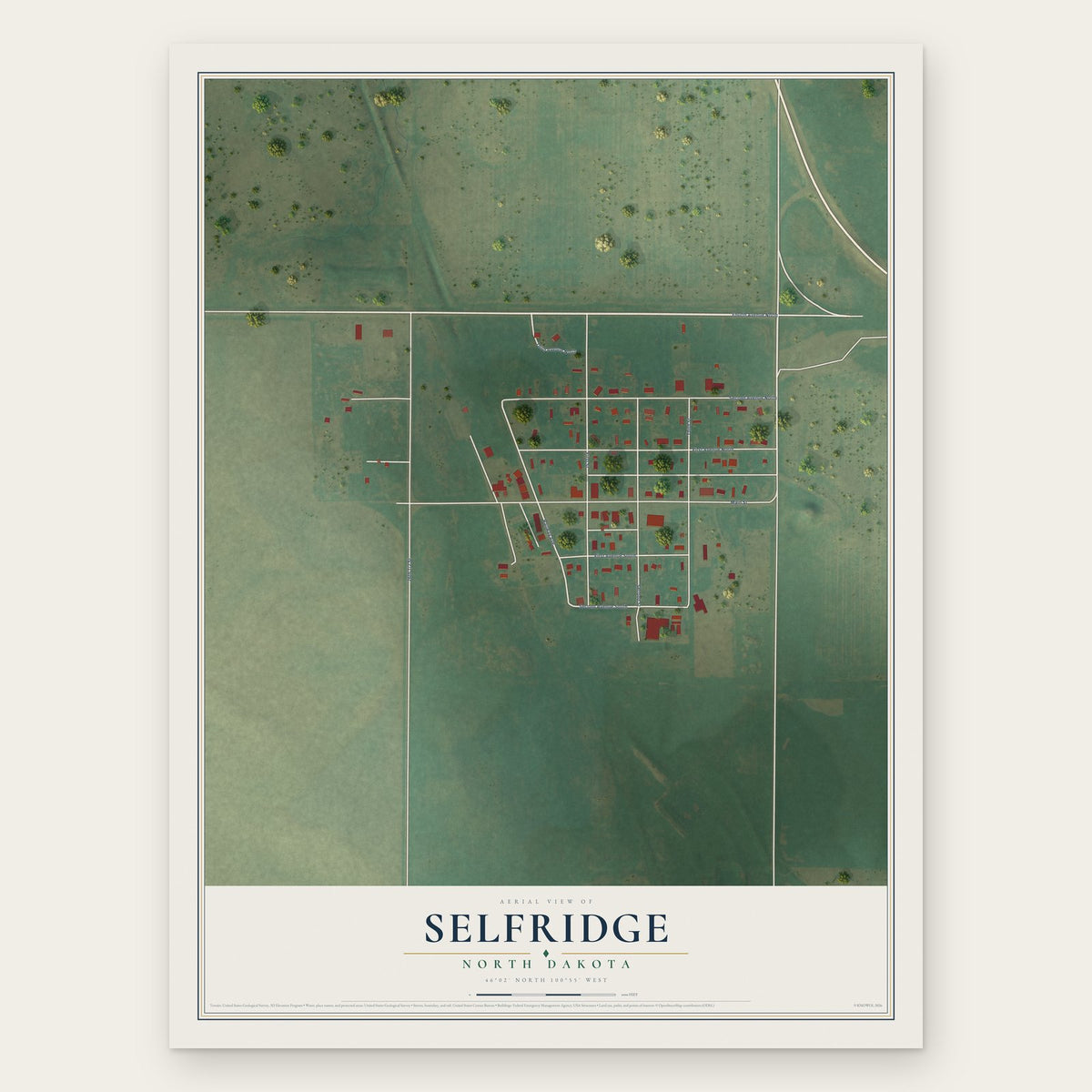 Selfridge, North Dakota map print, the full design