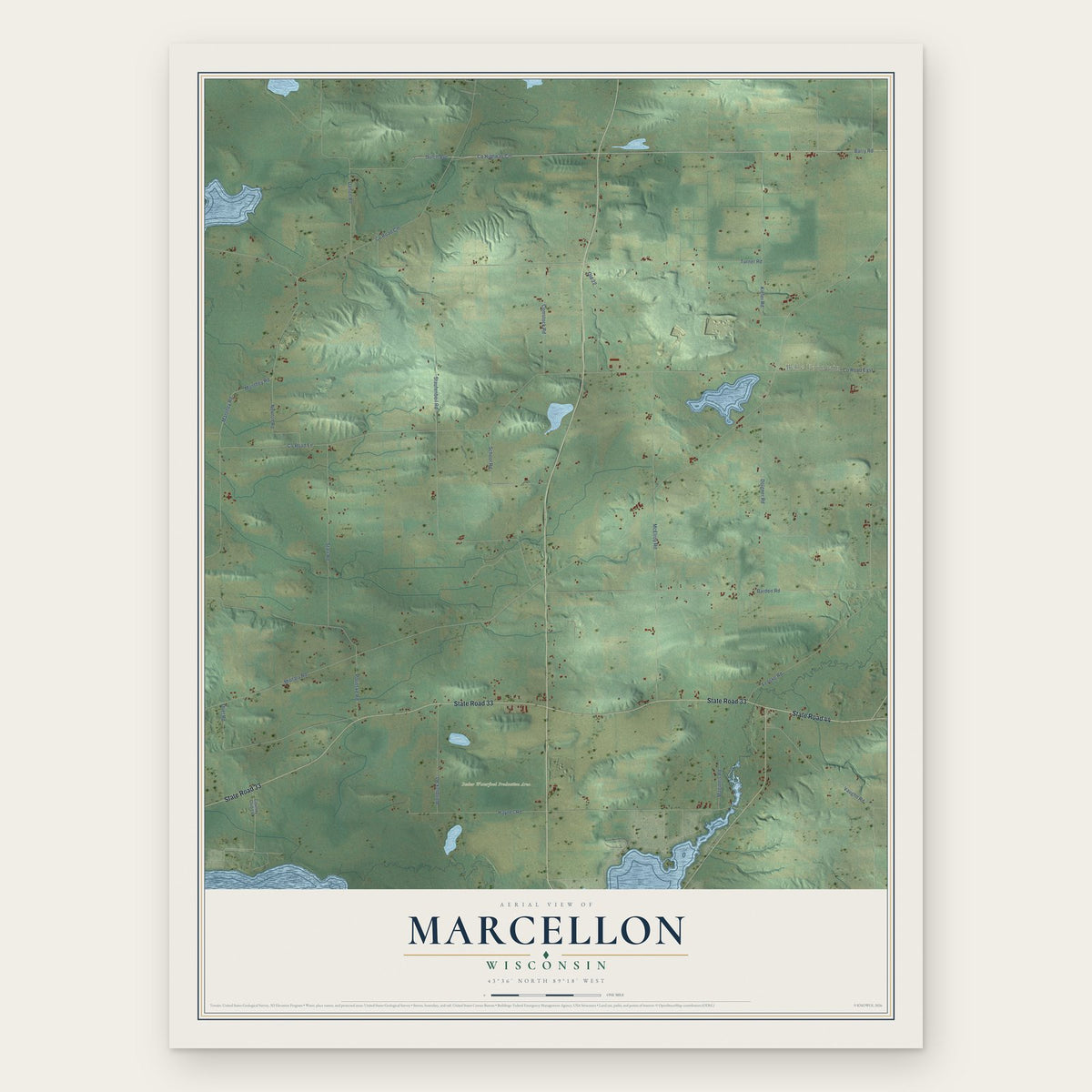 Marcellon, Wisconsin map print, the full design