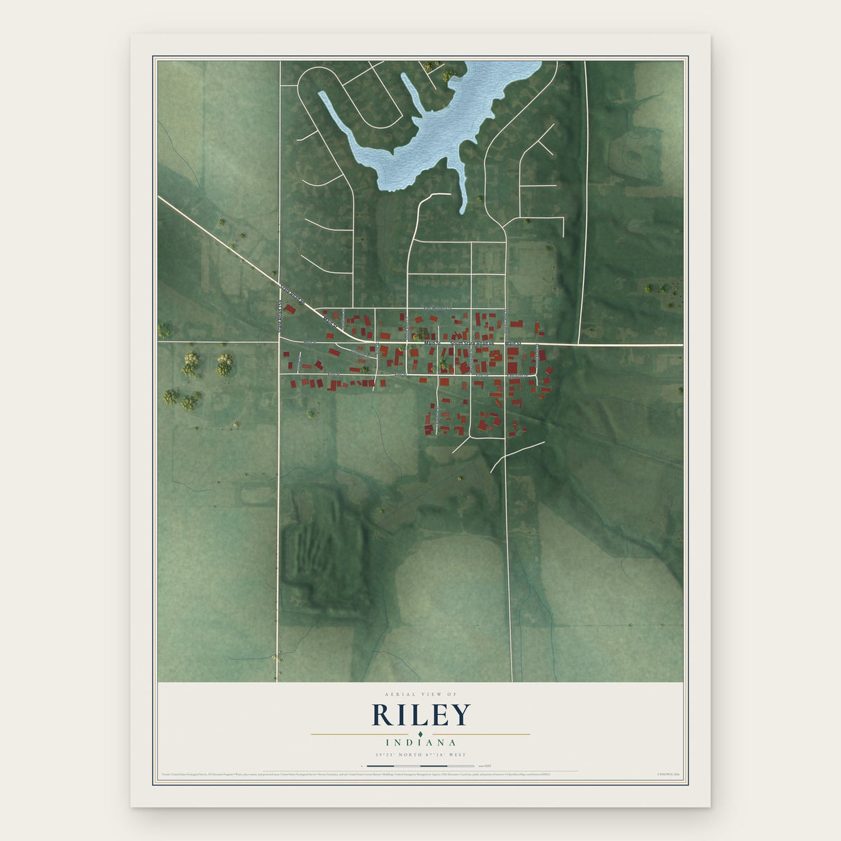 Riley, Indiana map print, the full design
