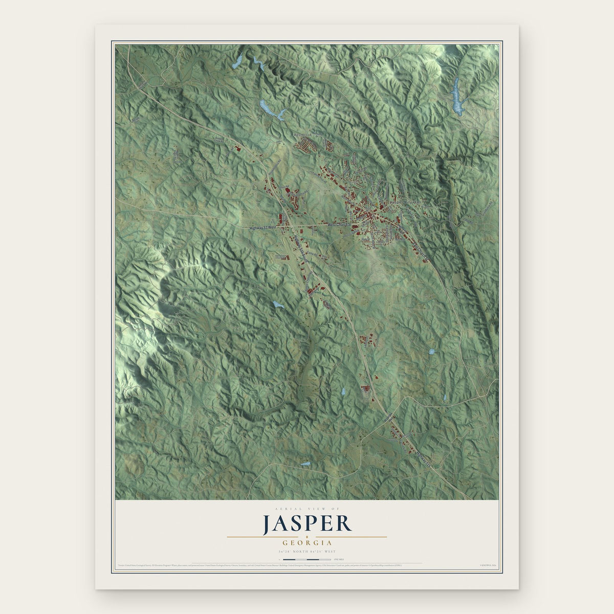 Jasper, Georgia map print, the full design