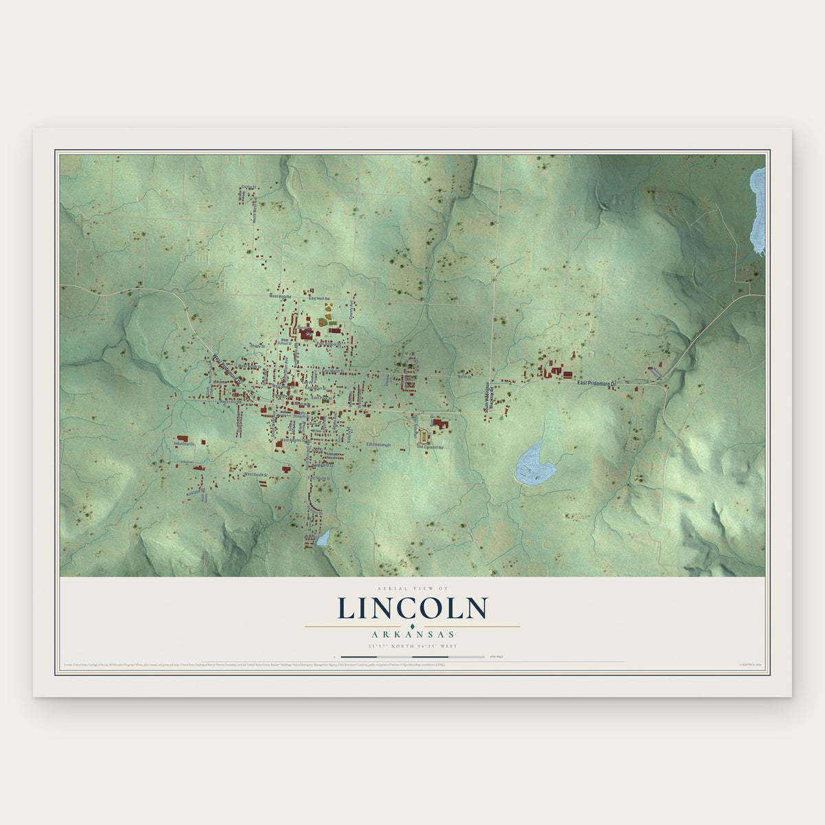 Lincoln, Arkansas map print, the full design