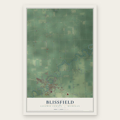 Blissfield, Lenawee County, Michigan map print, the full design