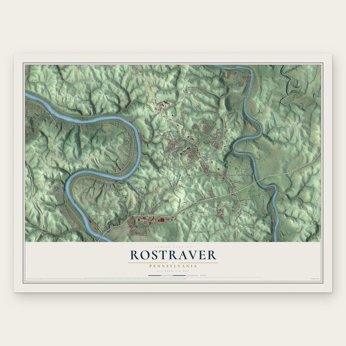 Rostraver, Pennsylvania map print, the full design