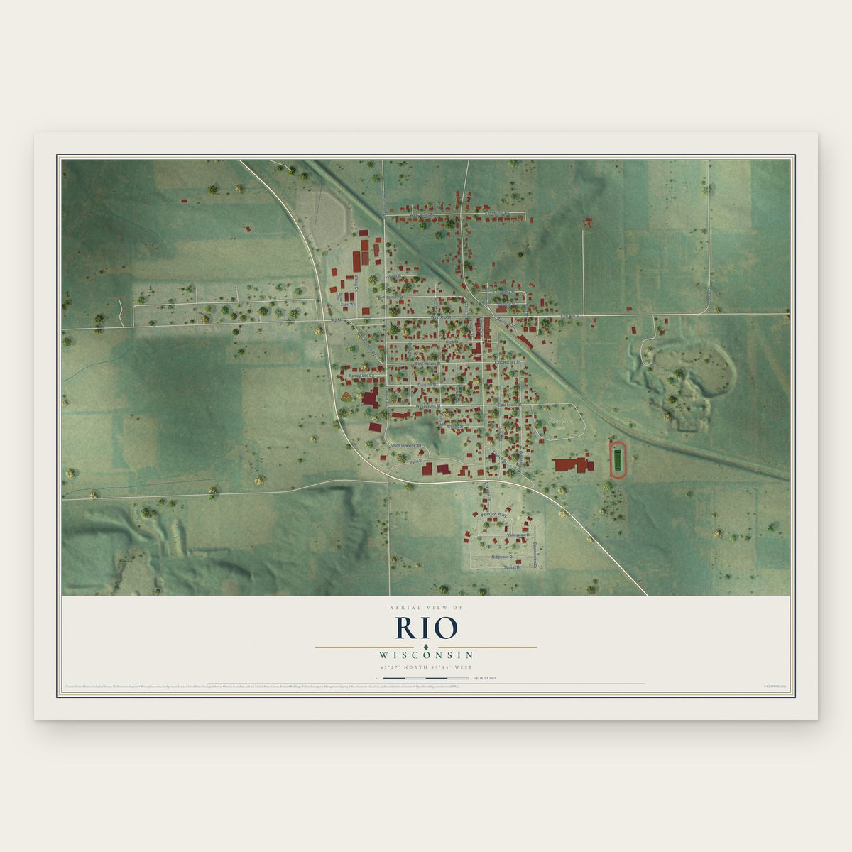 Rio, Wisconsin map print, the full design