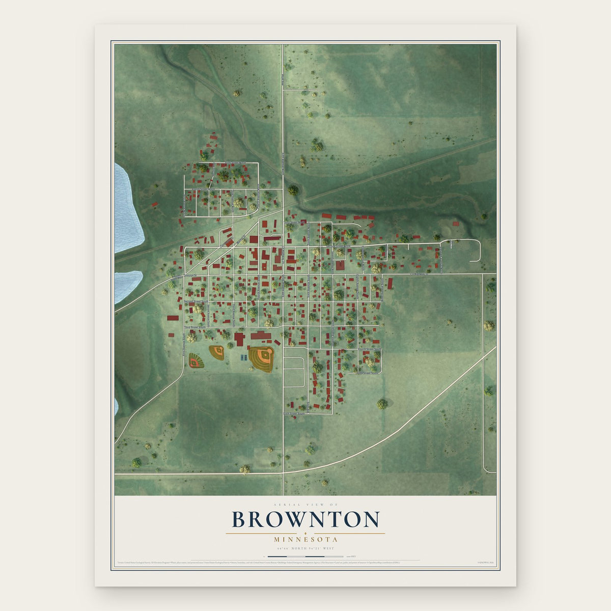 Brownton, Minnesota map print, the full design