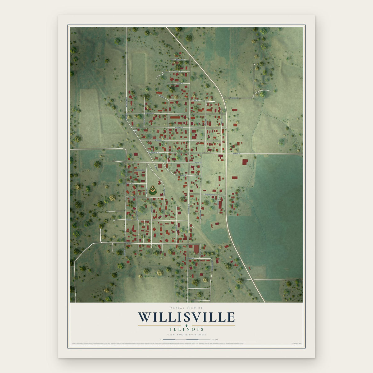 Willisville, Illinois map print, the full design
