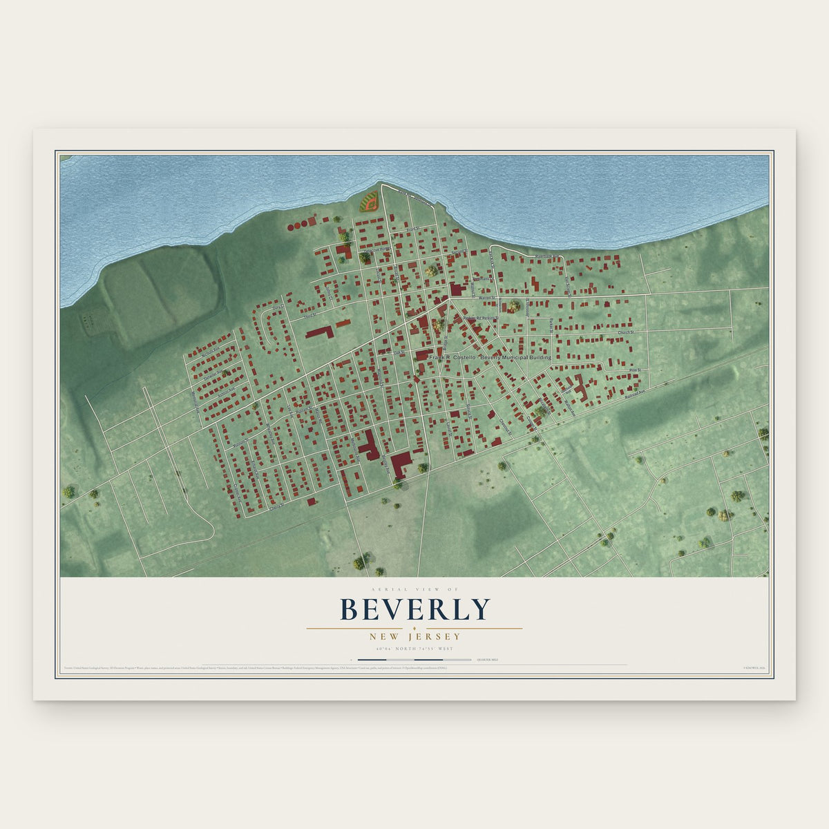 Beverly, New Jersey map print, the full design