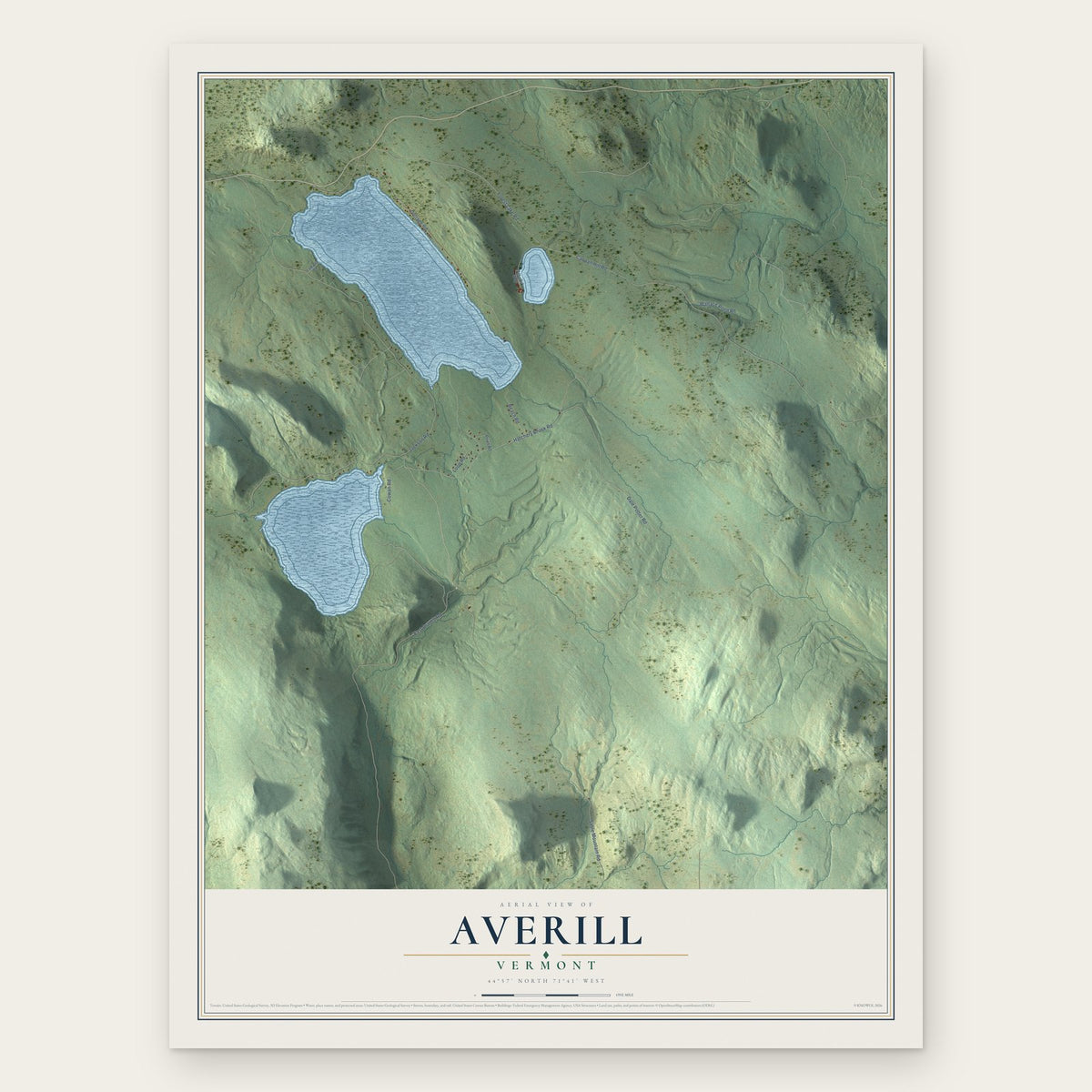 Averill, Vermont map print, the full design