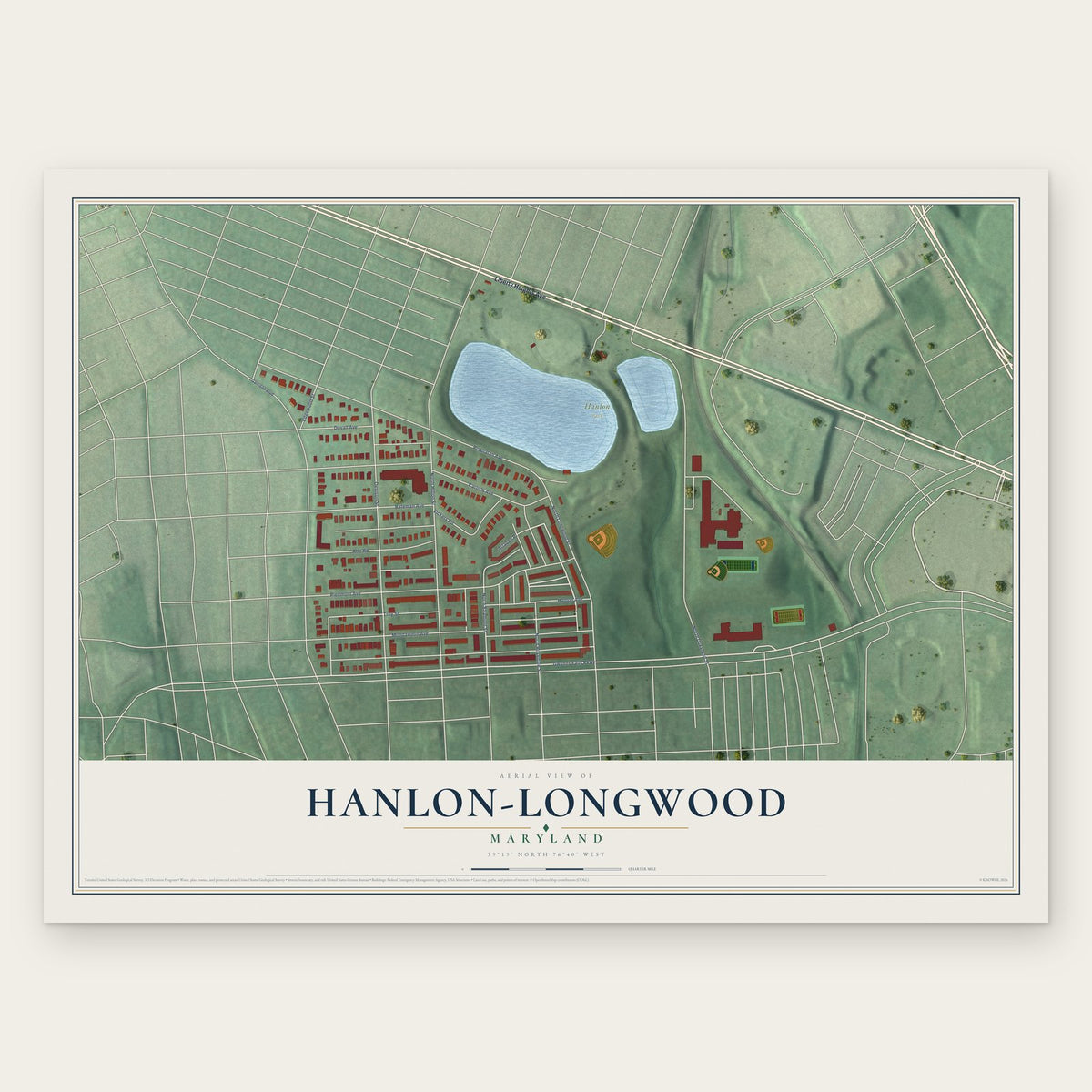 Hanlon-Longwood, Maryland map print, the full design