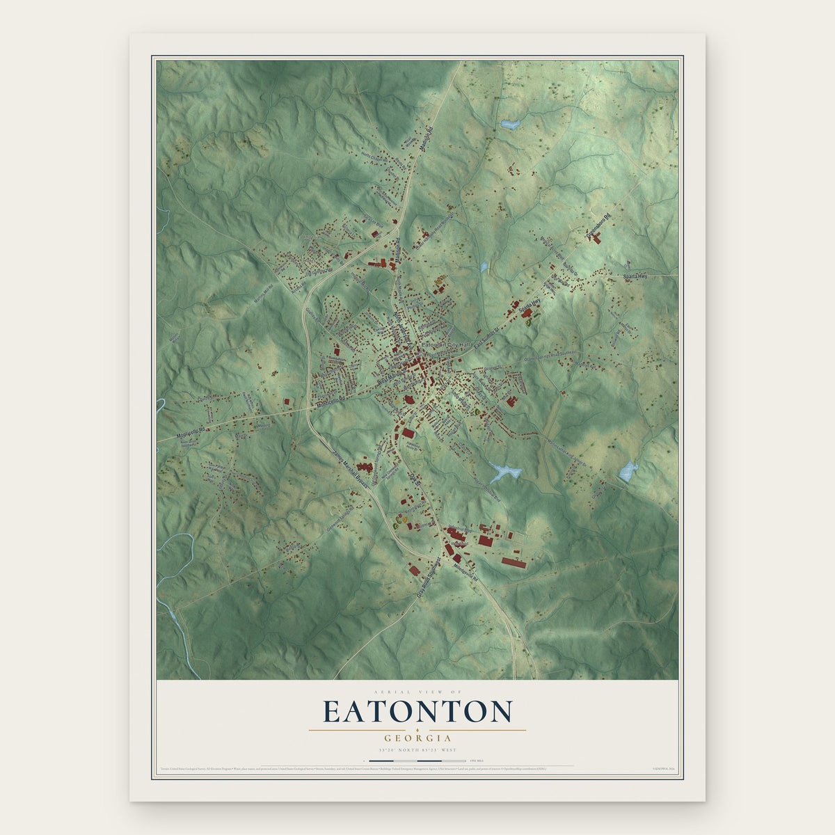 Eatonton, Georgia map print, the full design