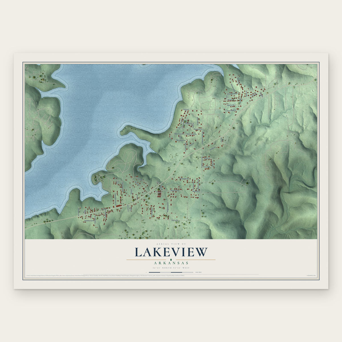Lakeview, Arkansas map print, the full design