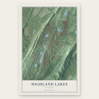 Highland Lakes, Alabama map print, the full design