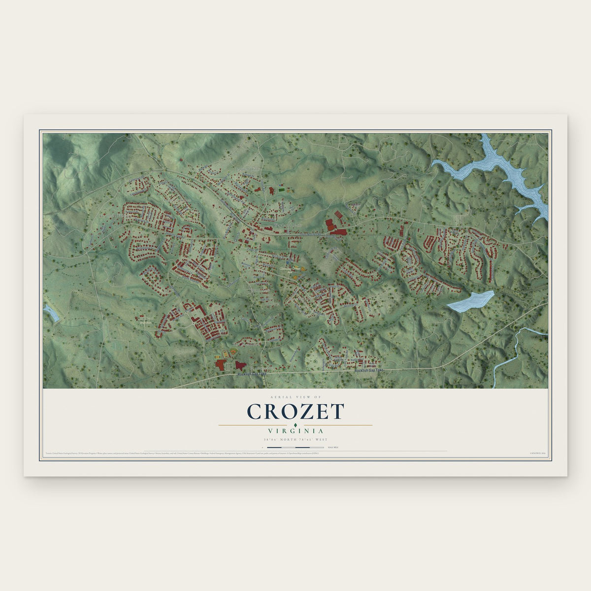 Crozet, Virginia map print, the full design