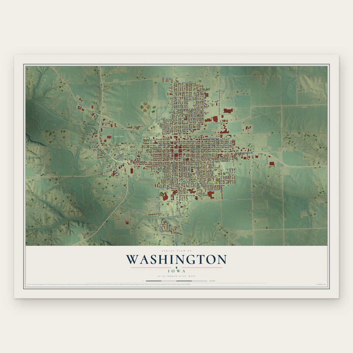 Washington, Iowa map print, the full design