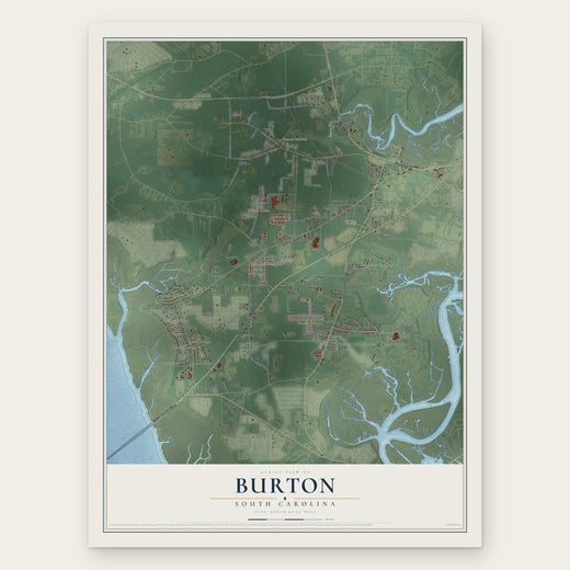 Burton, South Carolina map print, the full design