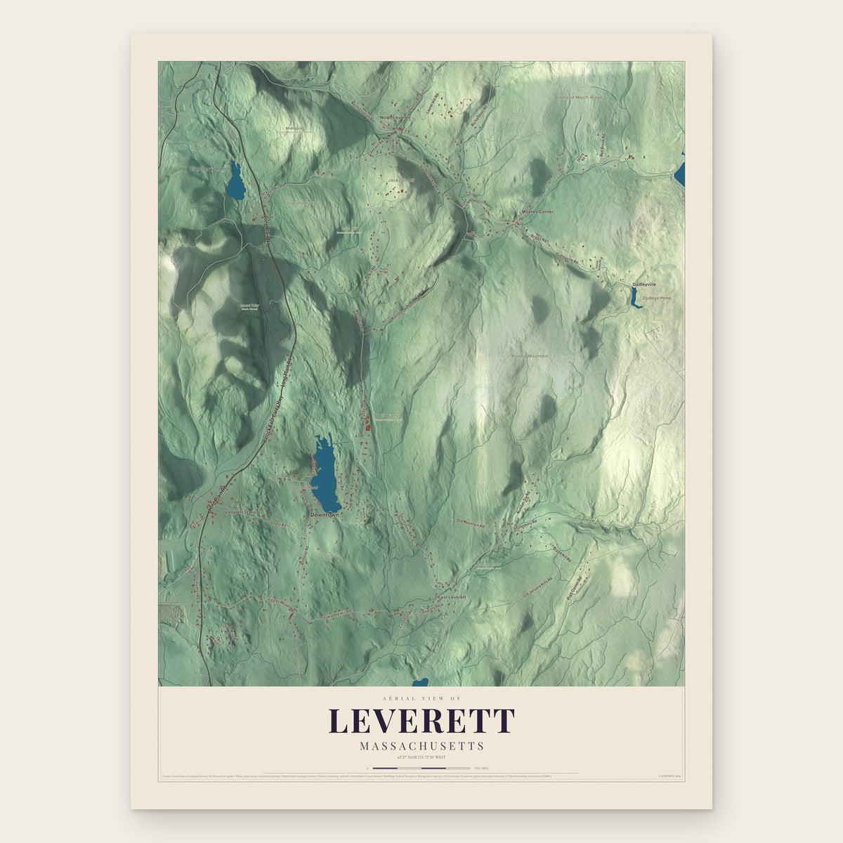 Leverett, Massachusetts map print, the full design