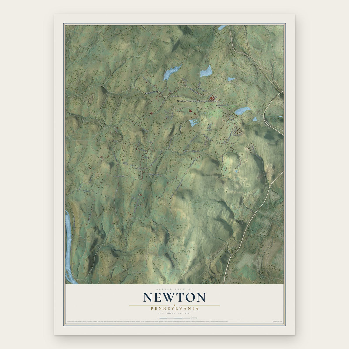 Newton, Pennsylvania map print, the full design