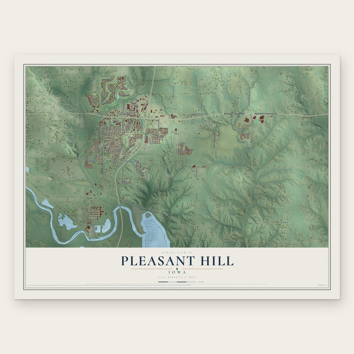 Pleasant Hill, Iowa map print, the full design