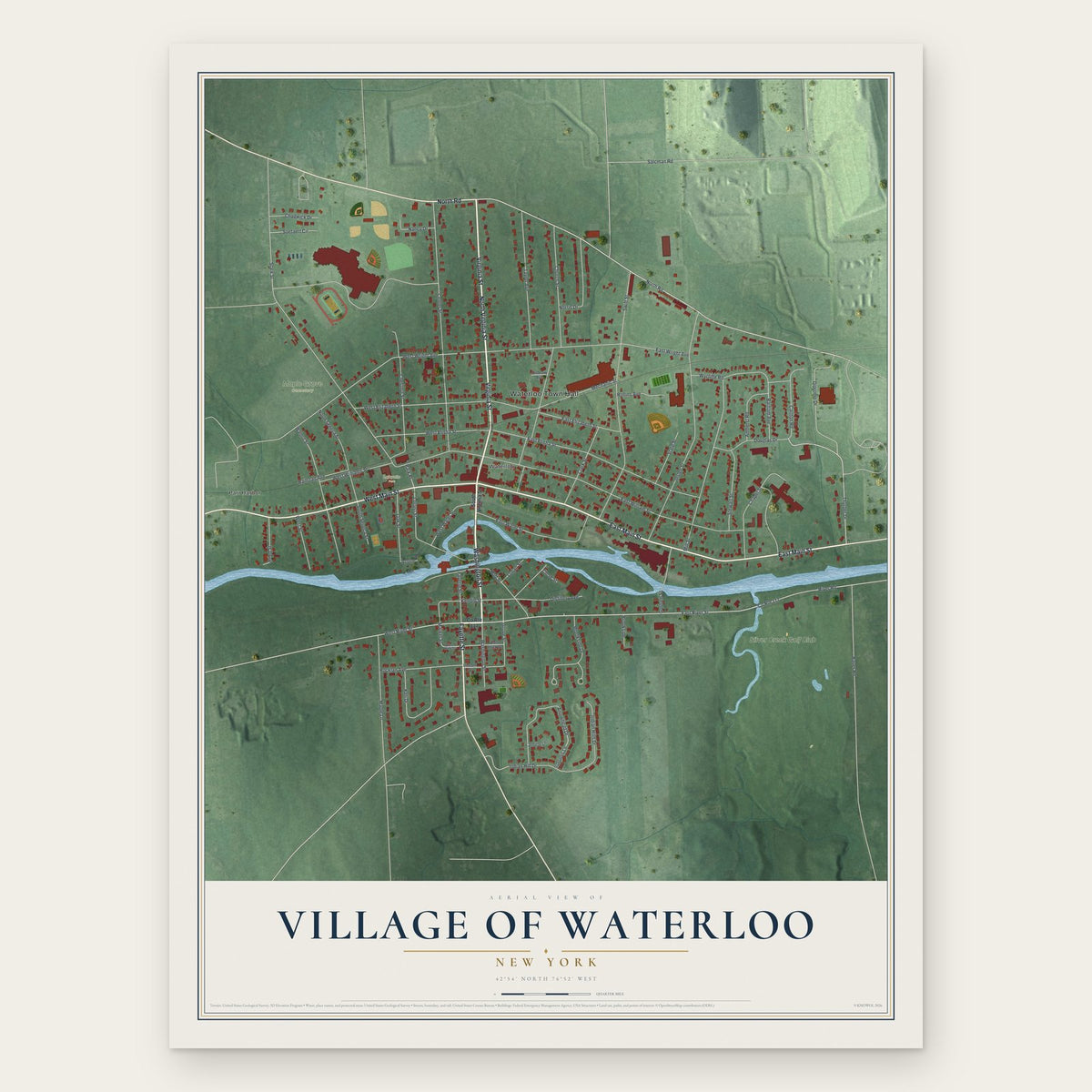 Village of Waterloo, New York map print, the full design