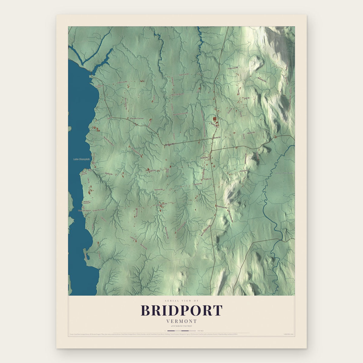 Bridport, Vermont map print, the full design