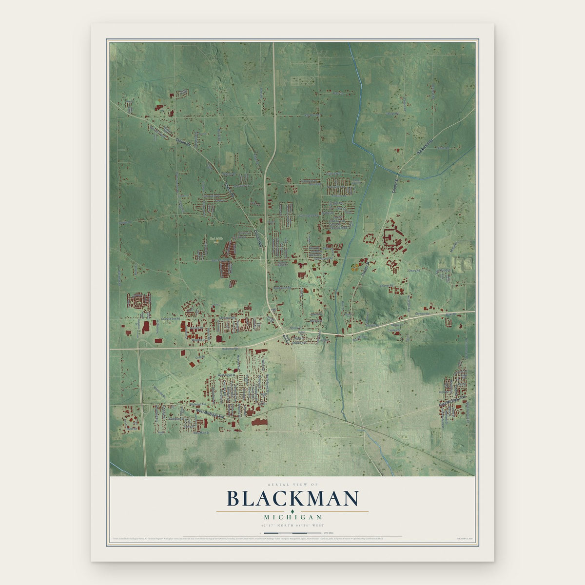 Blackman, Michigan map print, the full design