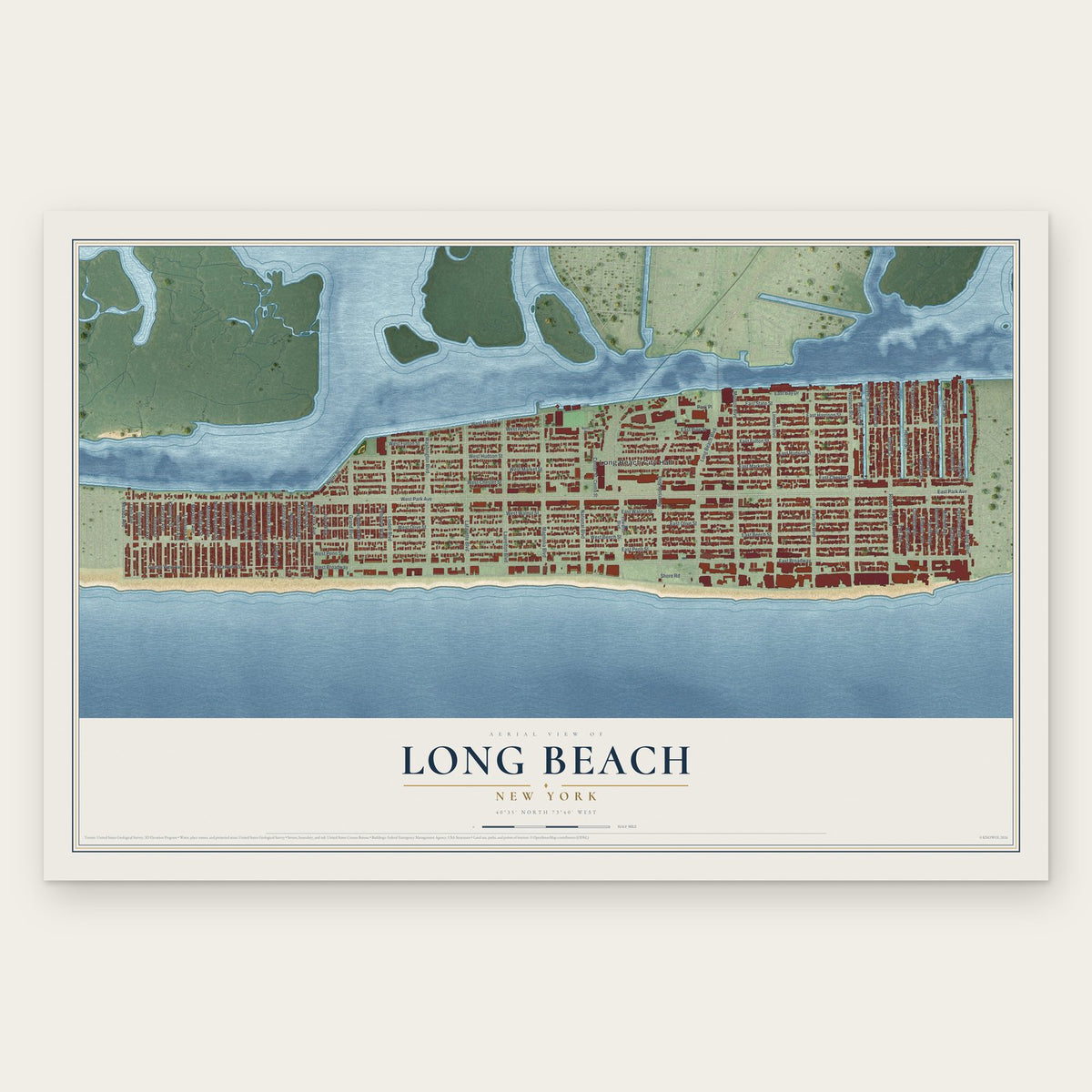 Long Beach, New York map print, the full design