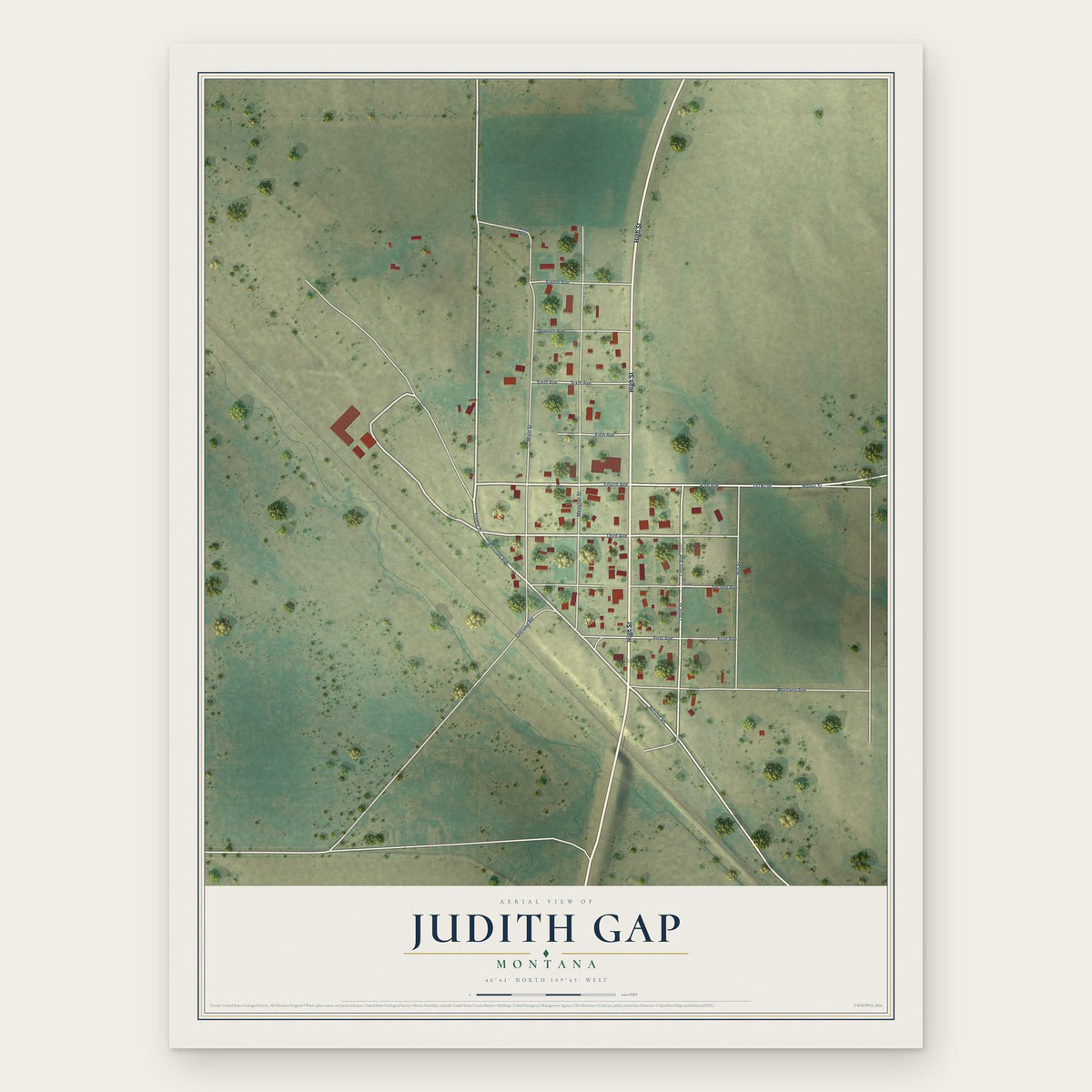 Judith Gap, Montana map print, the full design