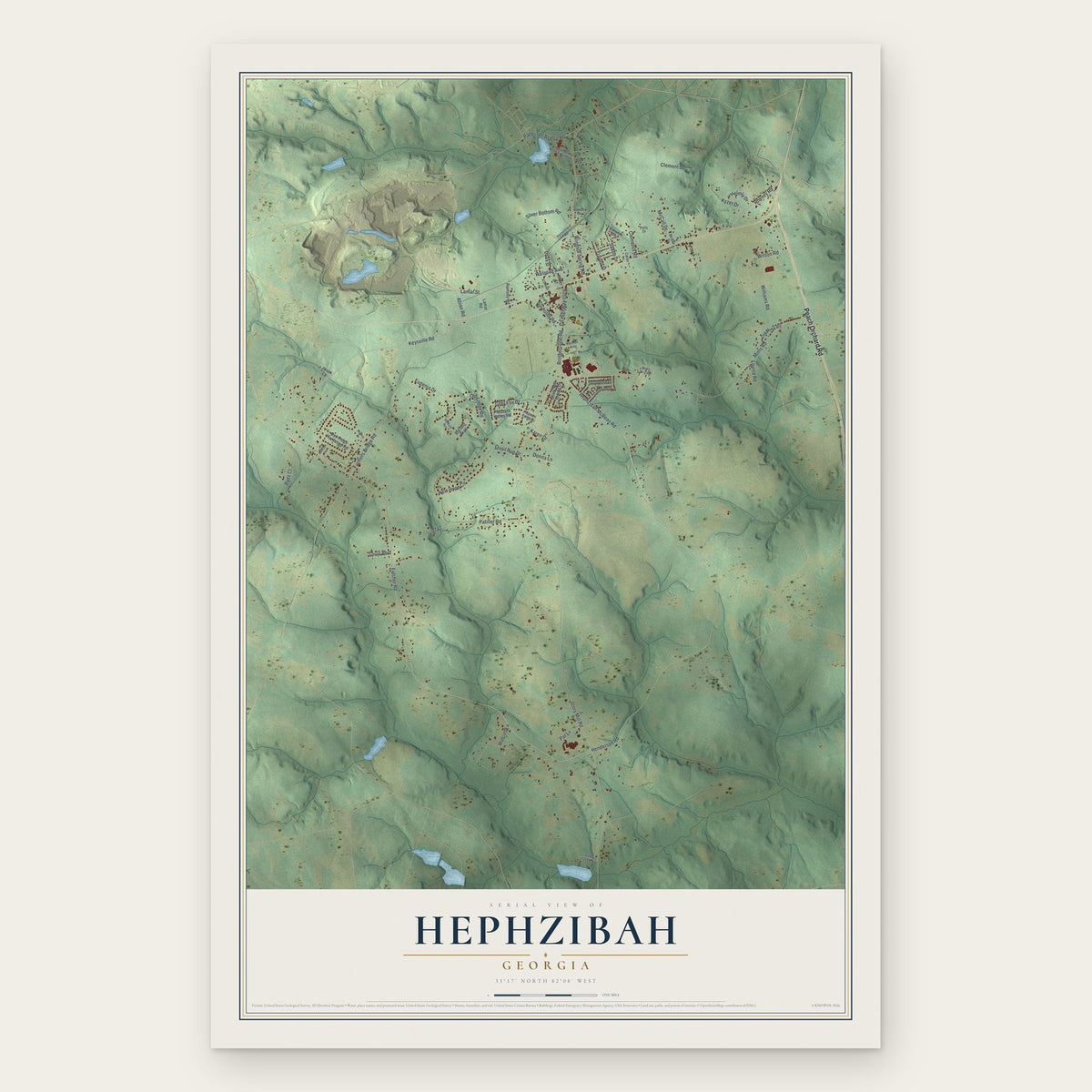 Hephzibah, Georgia map print, the full design