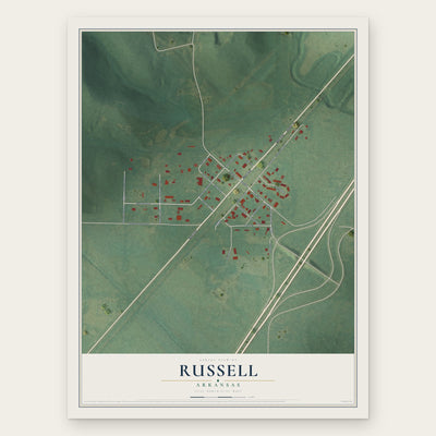 Russell, Arkansas map print, the full design
