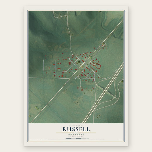 Russell, Arkansas map print, the full design