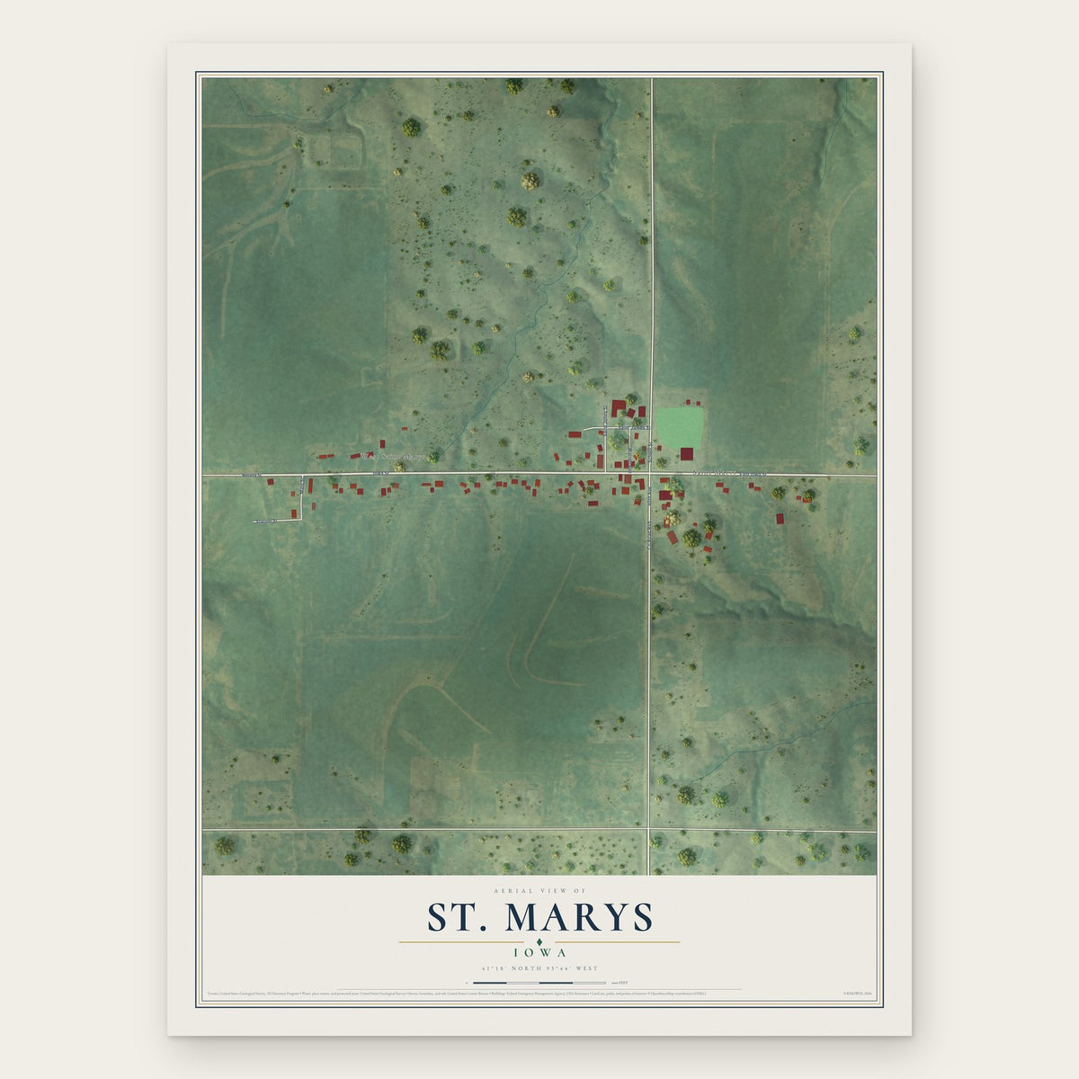 St. Marys, Iowa map print, the full design
