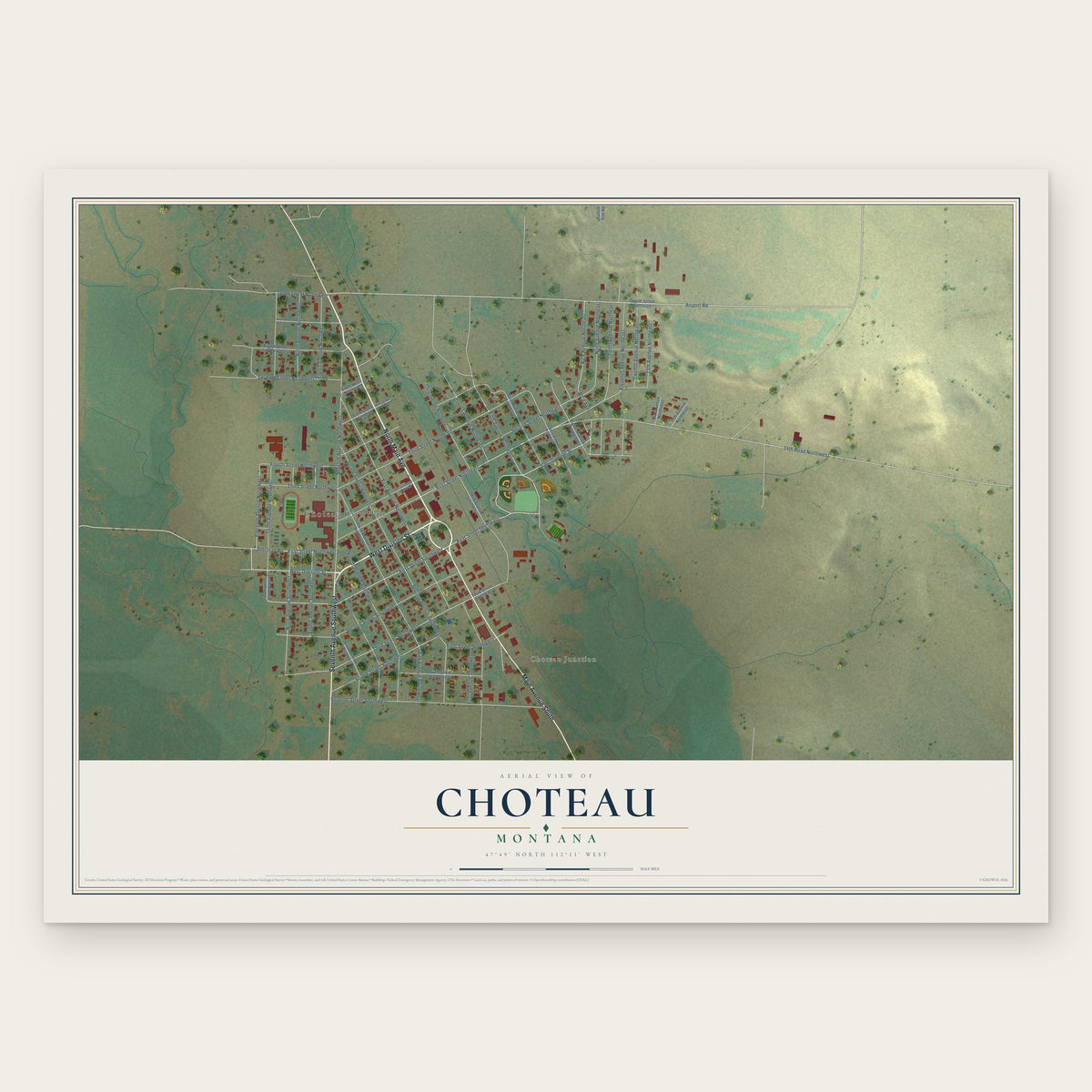 Choteau, Montana map print, the full design