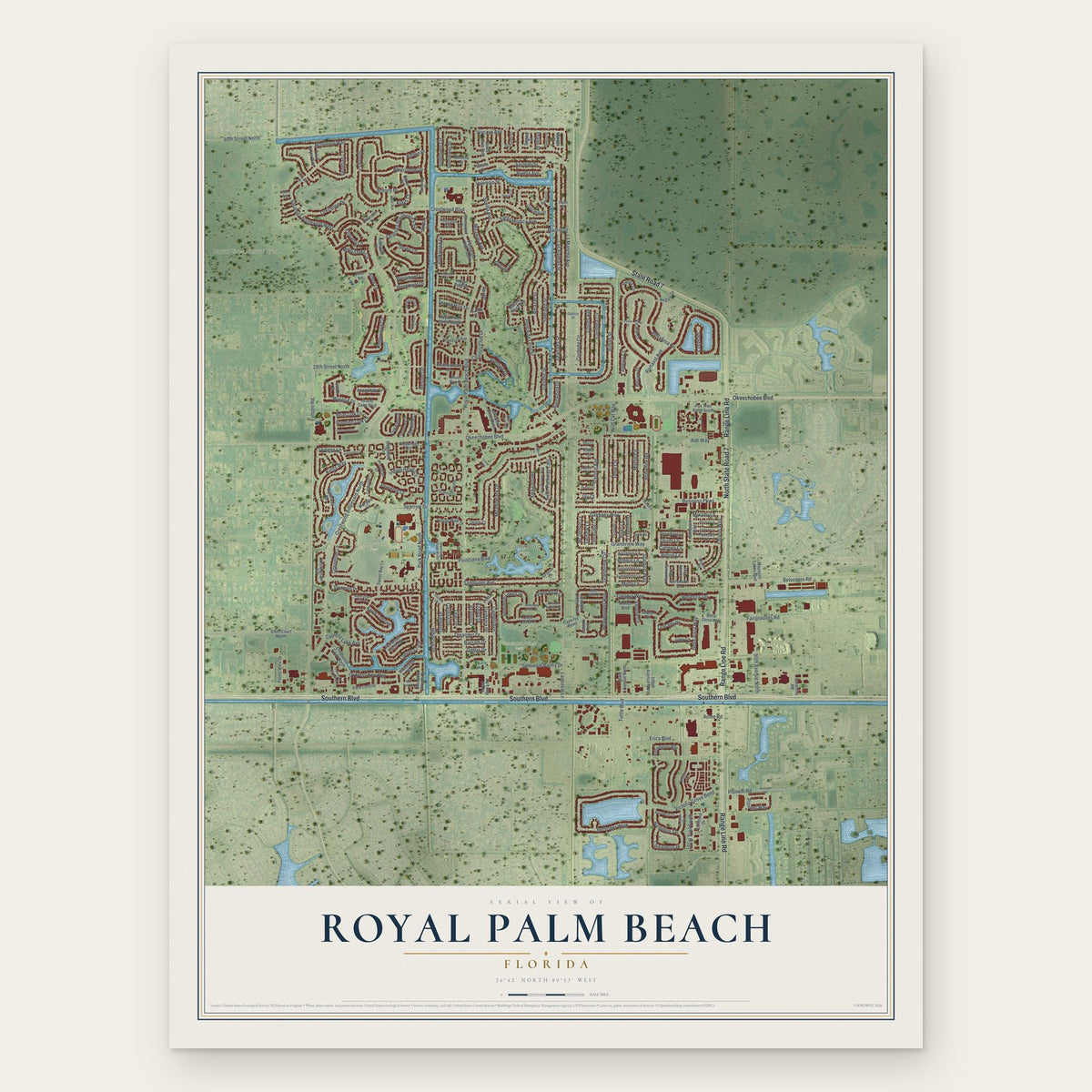 Royal Palm Beach, Florida map print, the full design