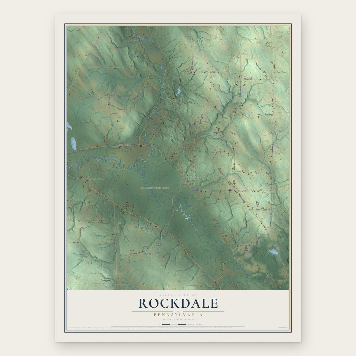 Rockdale, Pennsylvania map print, the full design