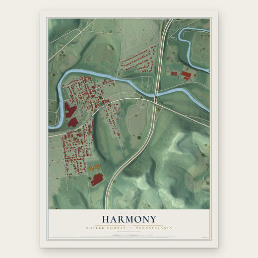 Harmony, Butler County, Pennsylvania map print, the full design