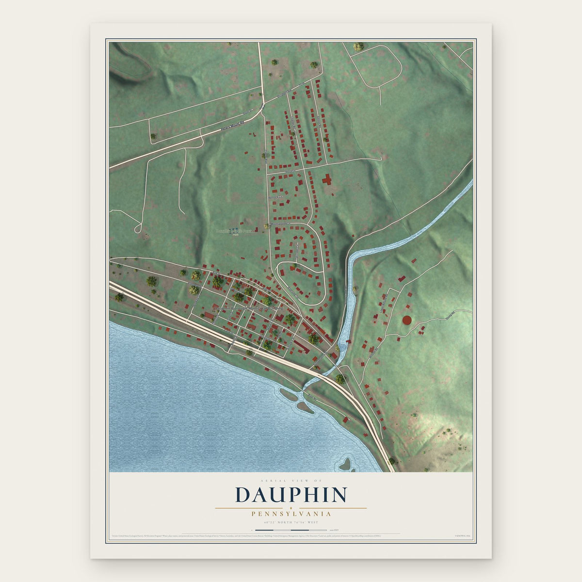 Dauphin, Pennsylvania map print, the full design