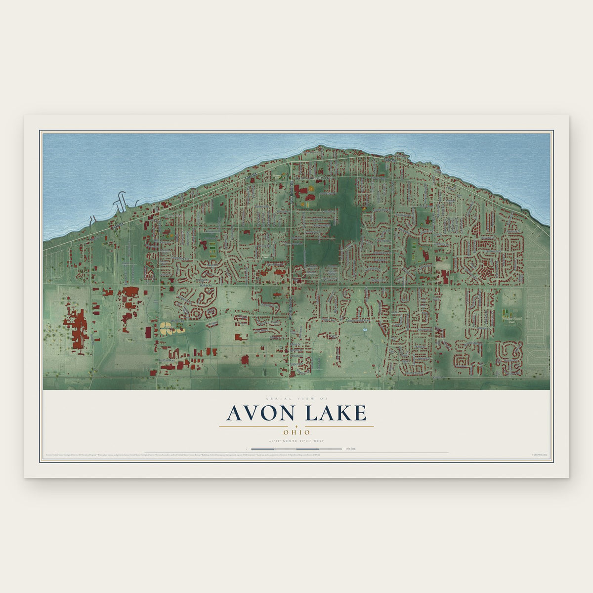 Avon Lake, Ohio map print, the full design