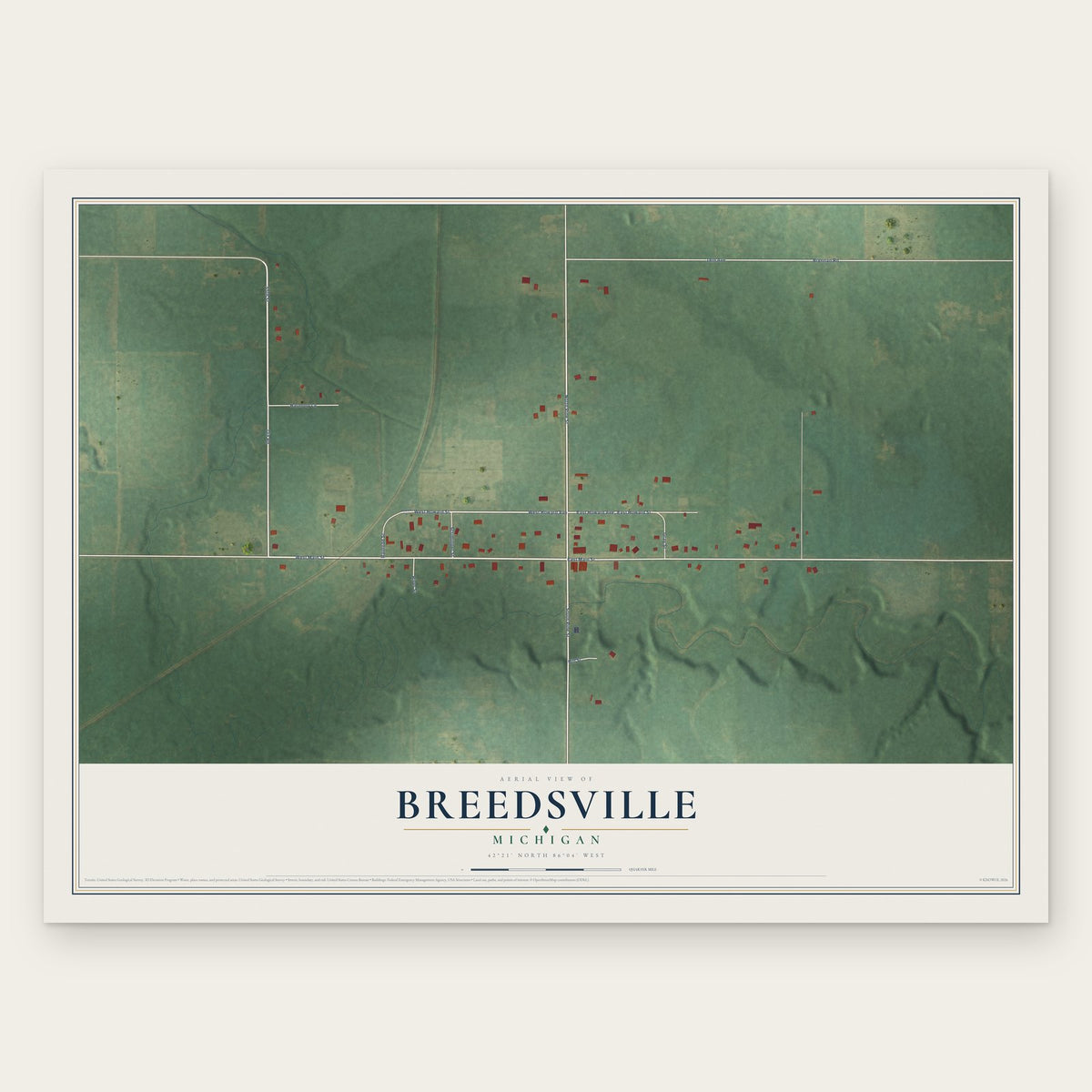Breedsville, Michigan map print, the full design