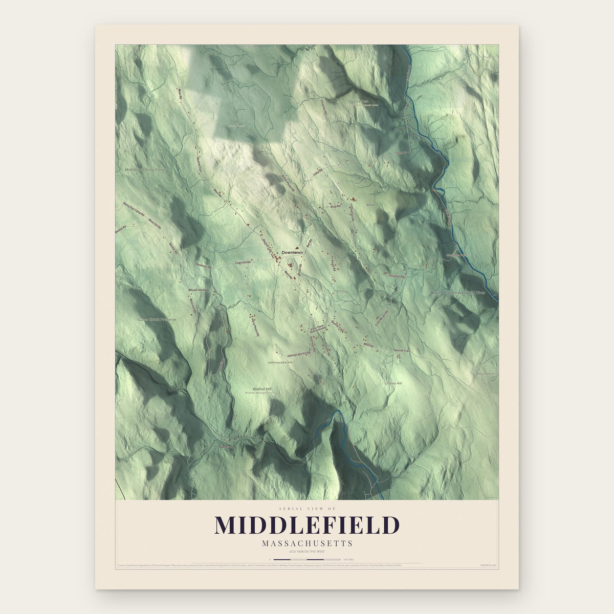 Middlefield, Massachusetts map print, the full design