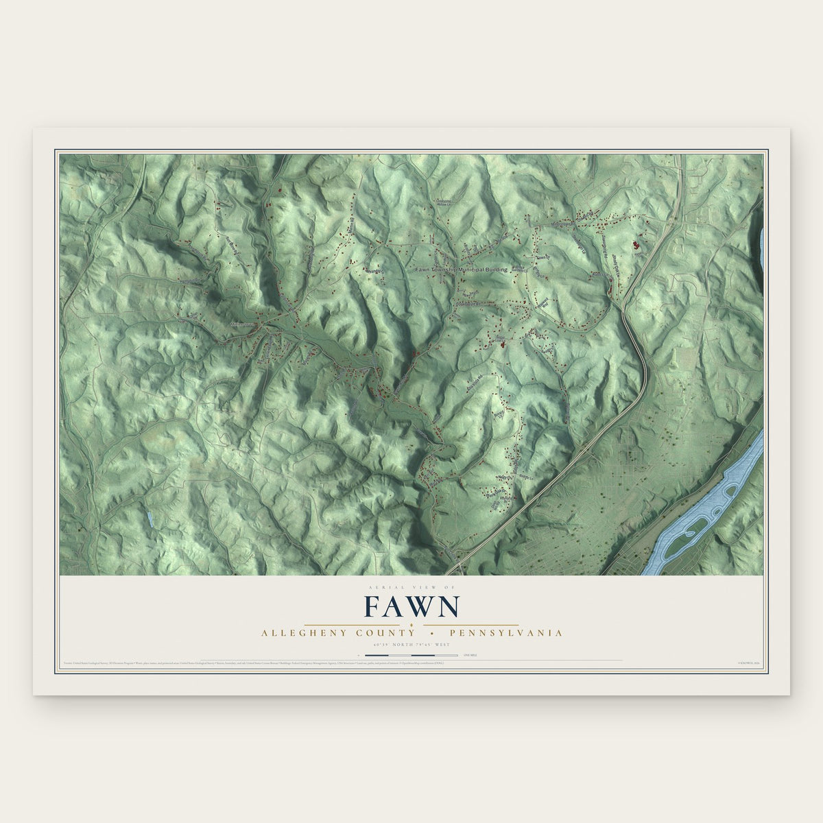 Fawn, Allegheny County, Pennsylvania map print, the full design
