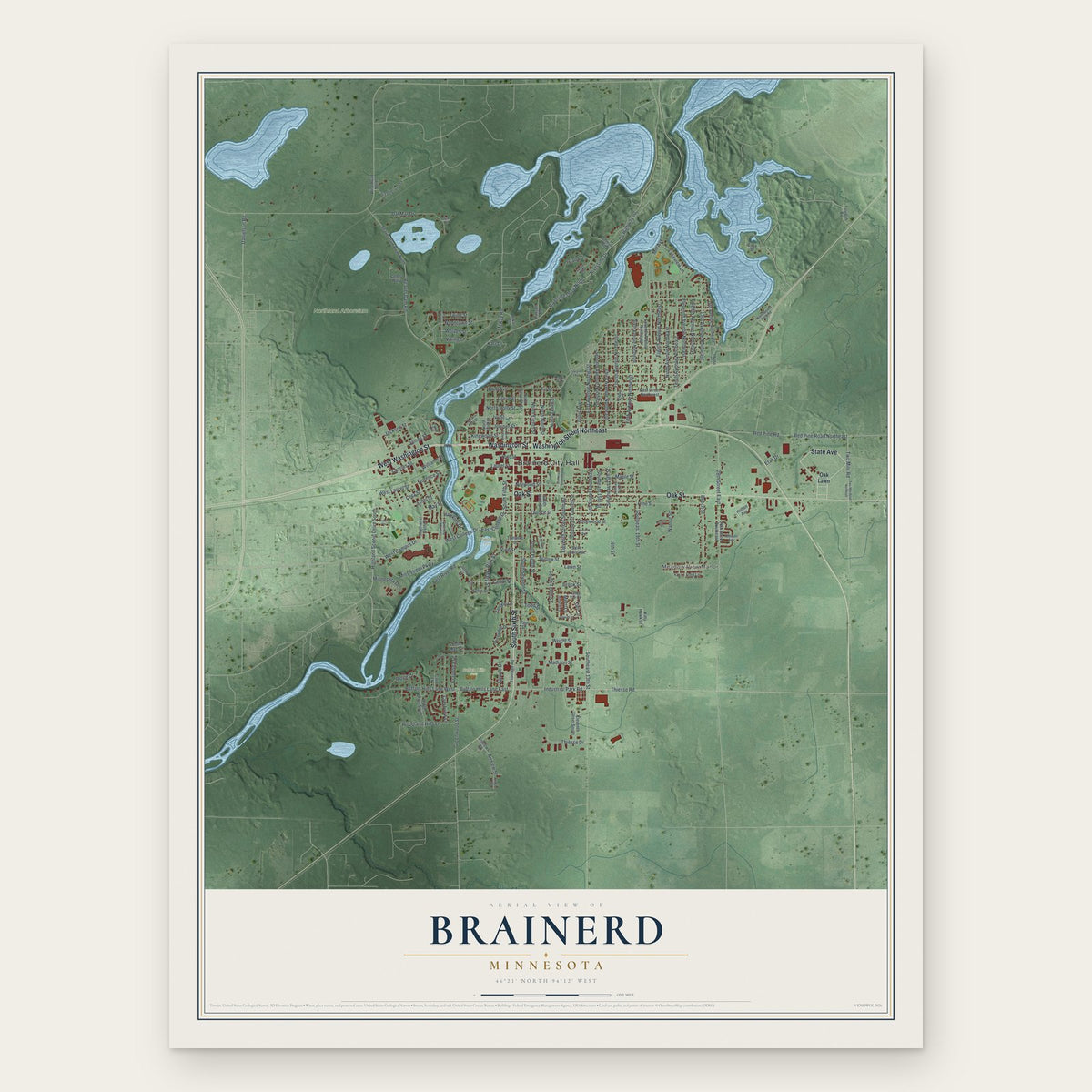 Brainerd, Minnesota map print, the full design