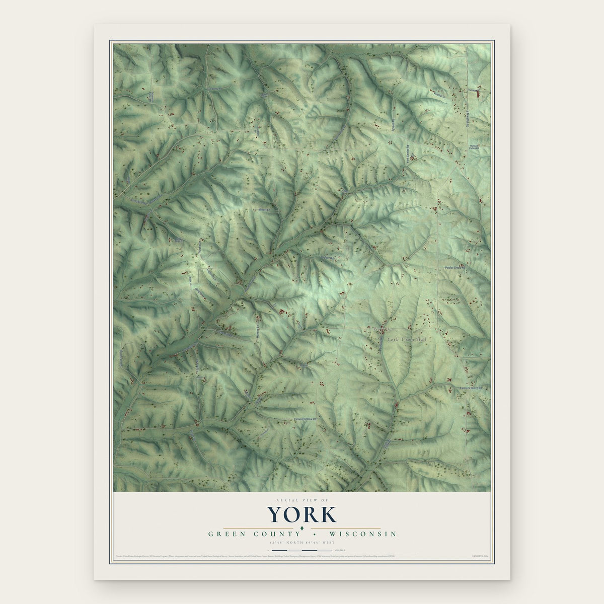 York, Green County, Wisconsin map print, the full design