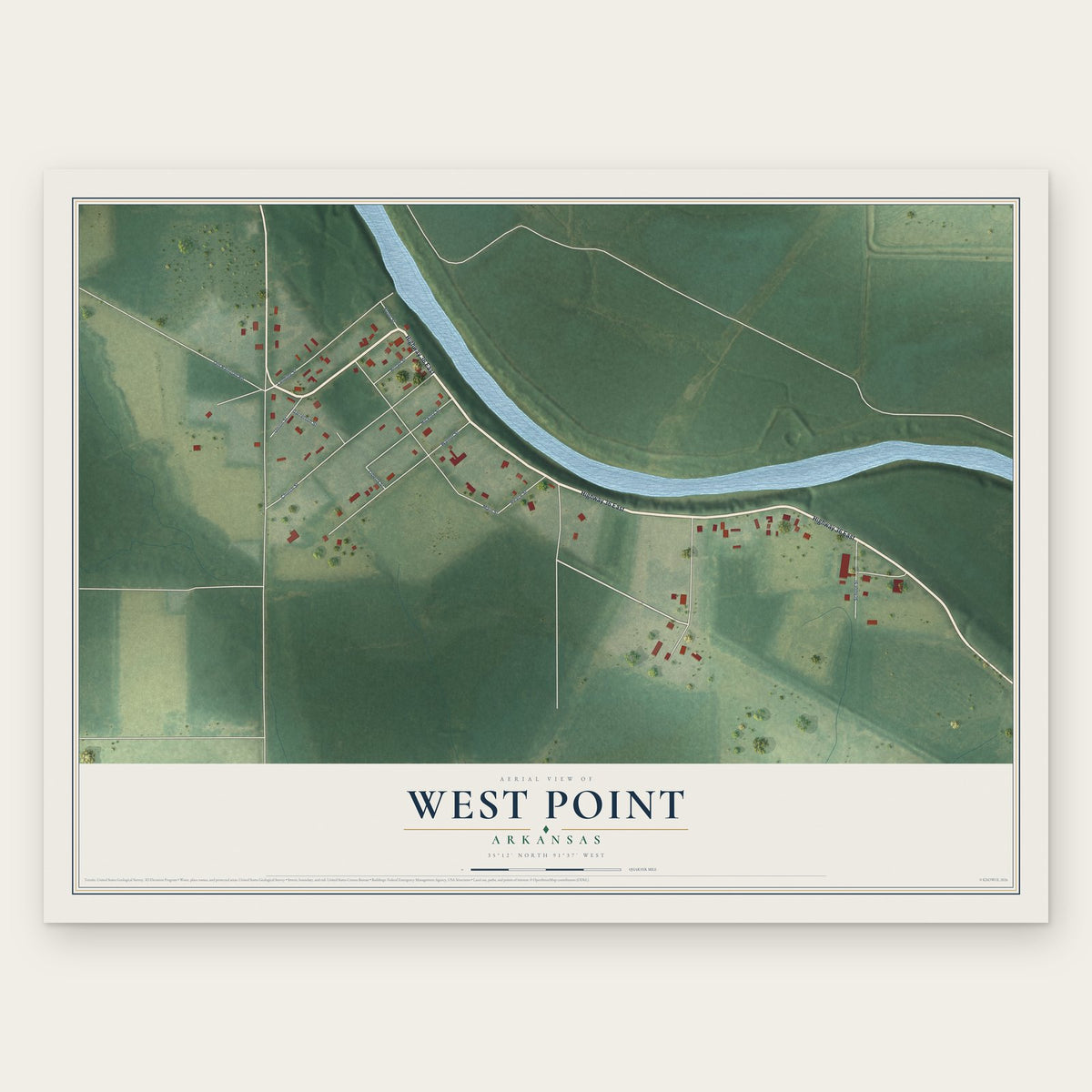 West Point, Arkansas map print, the full design