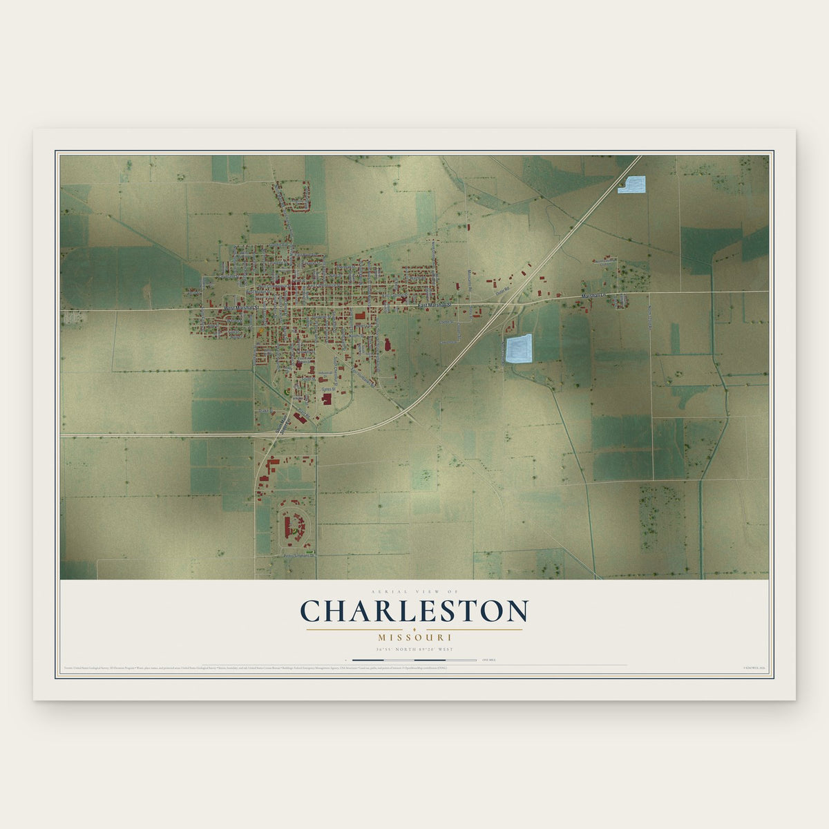 Charleston, Missouri map print, the full design