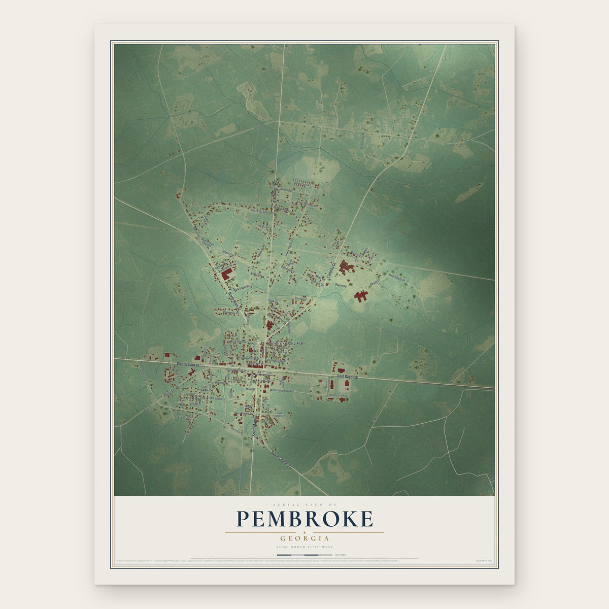 Pembroke, Georgia map print, the full design